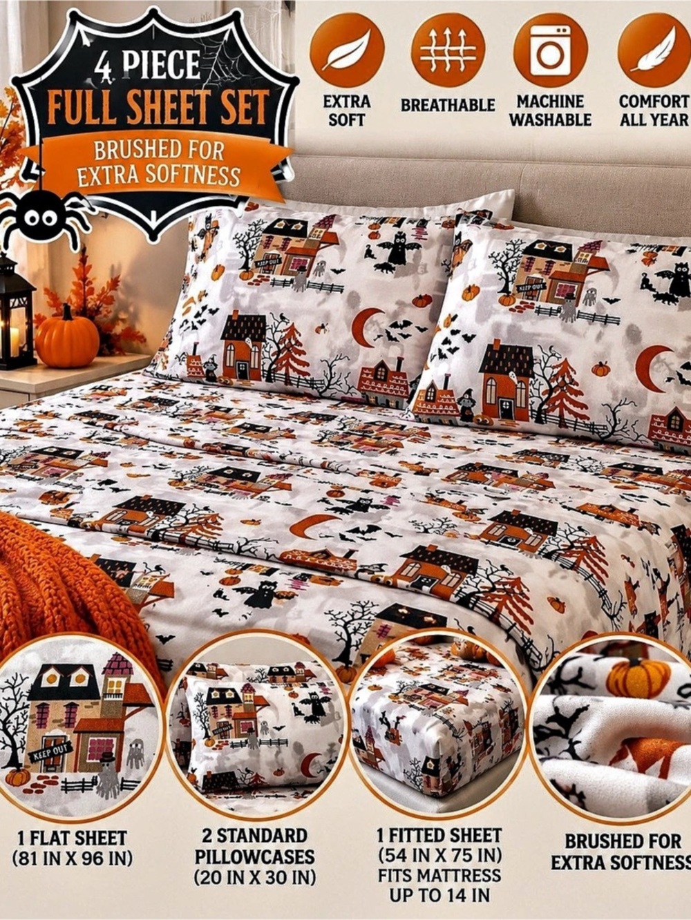 Envogue Halloween Spooky Haunted House Full Sheet Set